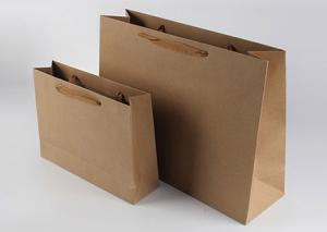 China Customized Rectangular Bulk Paper Bags , Plain Kraft Shopping Bags With Handles on sale