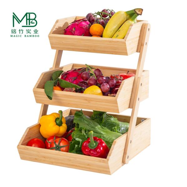 Cheap Bamboo 3-Layer Fruit And Vegetable Storage Rack For Kitchen Countertop for sale