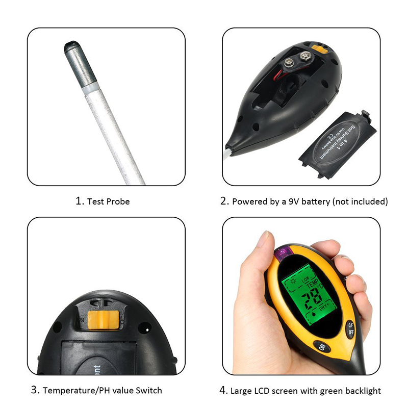 4-in-1 Sensor Meter for Soil Moisture Temperature PH Sunlight Compact and Lightweight