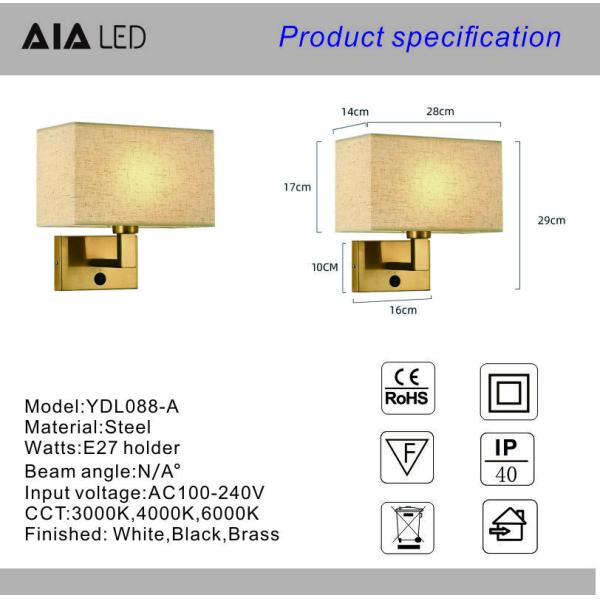 USB hotel bedside lamp bedroom bedhead wall lamp indoor fabric shade modern reading light wall lamp interior