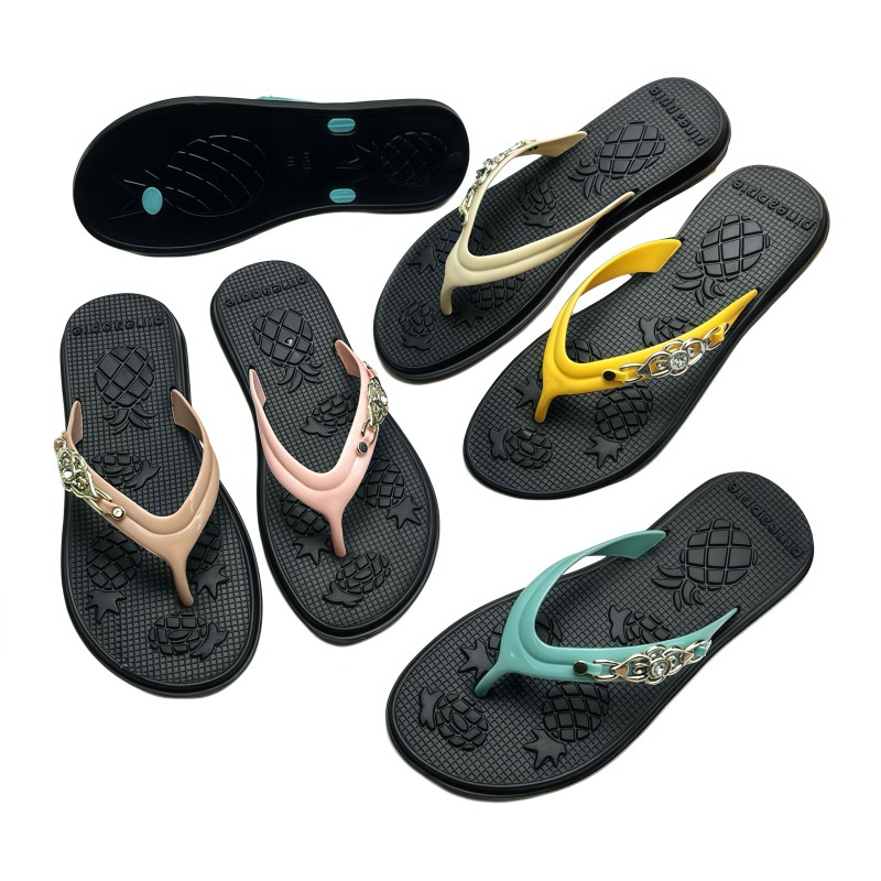 Stylish Patterned EVA Flip Flops Women Comfortable Eco-Friendly Durable Multi-Color Bead Embellished Summer Spring Autumn