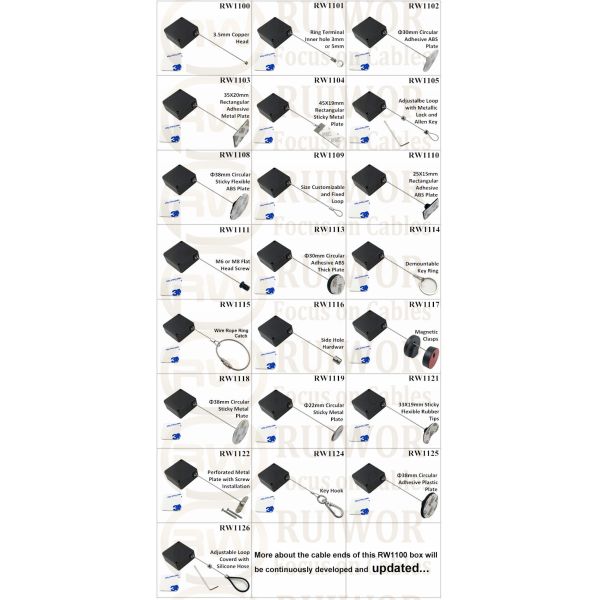 RuiWor RW1109 Square Retractable Security Tether Plus Size Customizable Fixed Loop End