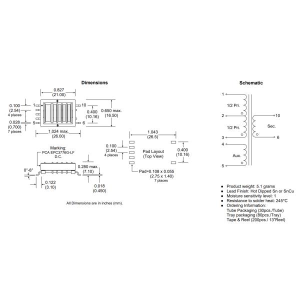 EPC3776G-LF EFD15 CCFL Flyback Transformer For Flyback-Converter