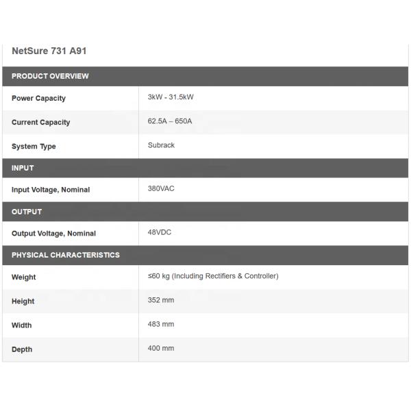 Emerson Vertiv Embedded DC 48V Telecom Power Supply System Netsure 731 A91 with Rectifier R48-3000e3 R48-3500e3