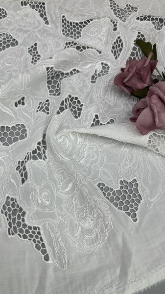 Cheap White Hollow-up Embroidered Lace Fabric Laser Tech For Wedding Dress for sale