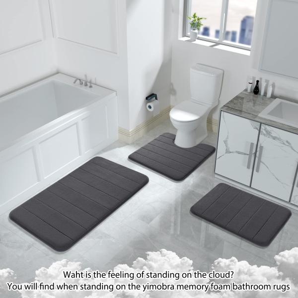 Comfortable and Durable Rectangle Memory Foam Bath Mat Rug 3pcs Bathroom Floor Rugs