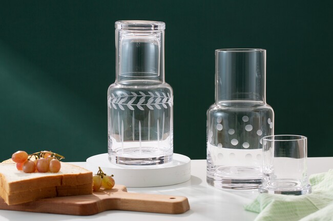 36 Oz Lead Free Glass Water Pitcher Handmade Bedside Water Carafe With Cup