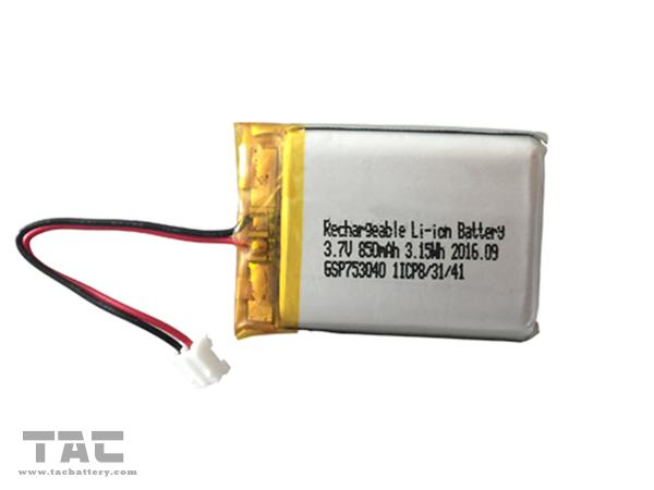 Cheap Rechargeable Polymer Lithium Ion Batteries GSP753040 3.7V 850mAh  Long Life for sale