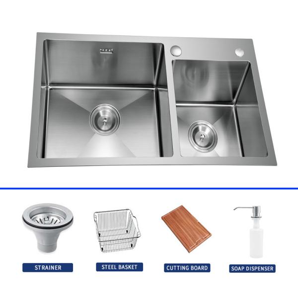 Cheap Satin Finish Handmade Kitchen Sink Double Bowl Heat Resistant For Commercial for sale