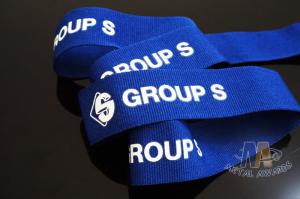 China Custom Blue Ribbon With White Printing  Woven Medal Ribbons Medal Lanyards For Events on sale