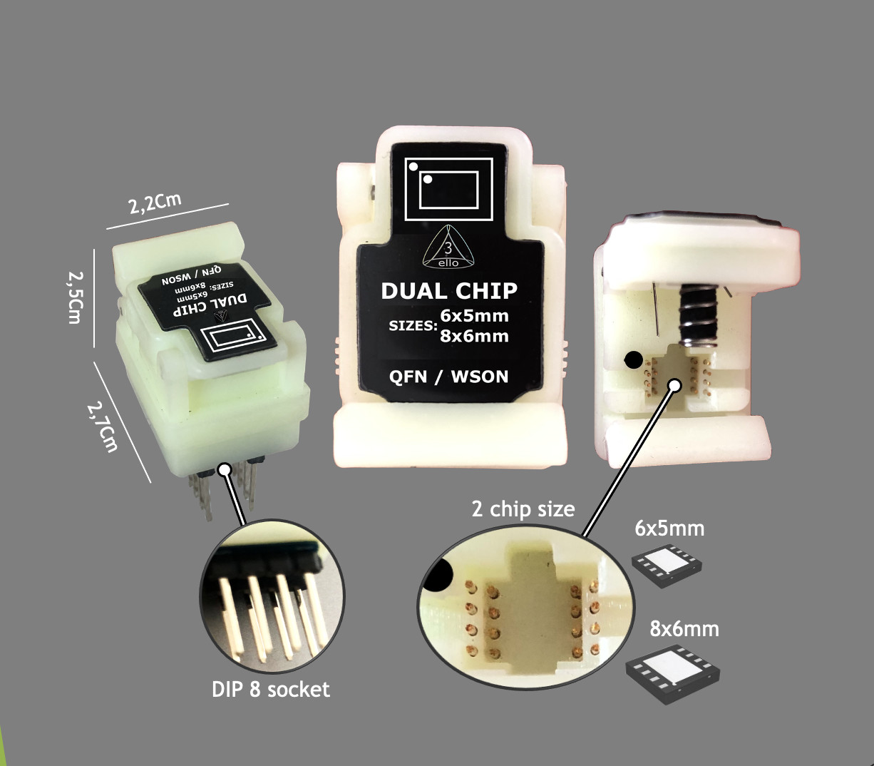 DUAL CHIP SIZE EEPROM ADAPTER 2 IN 1 QFN/WSON TO DIP8 SOCKET FOR PC BIOS LCD CAR KEY IMMO SMARTPHONE ETC