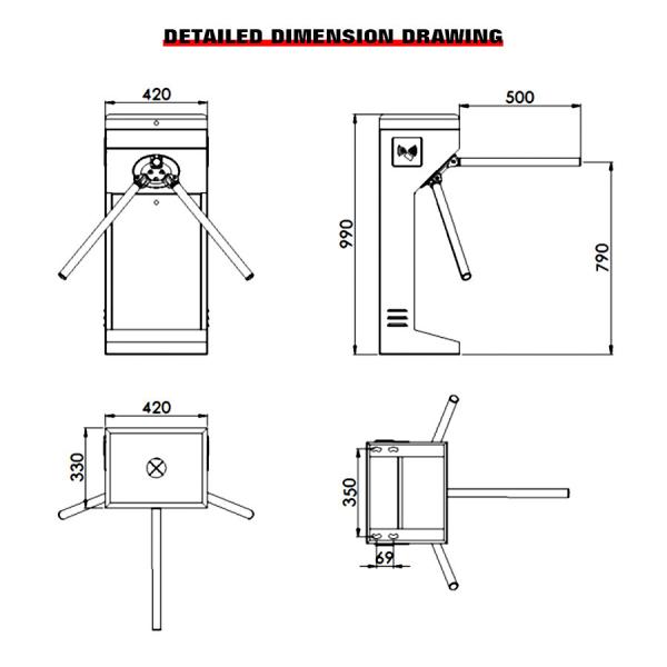 RS485 Communication Interface Automatic Tripod Turnstile Gate three arm
