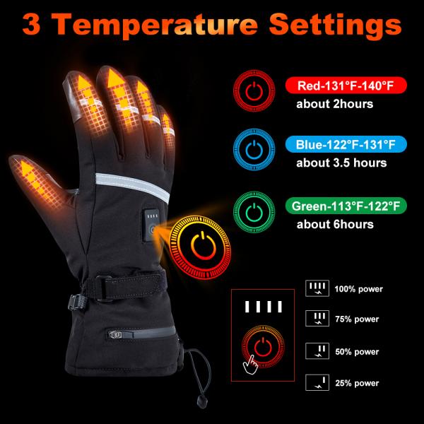 7.4V Lithium USB Electric Battery Rechargeable Heated Ski Gloves Man With 3 Level Temperature Control