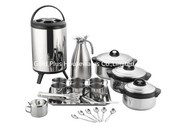 Cheap 21pcs Kitchen cookware sets double wall vacuum thermos stainless steel soup pot heat insulation barrel mug and spoon set for sale