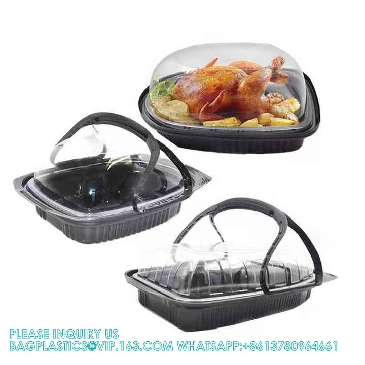 Disposable Pp Microwave Rotisserie Chicken Take Out Container Food Box With Handle Plastic Roaster Chicken Container