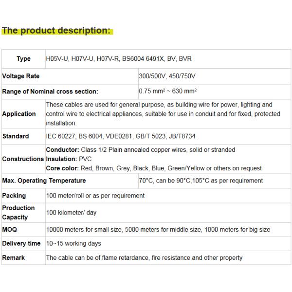 PVC Insulated electrical wire