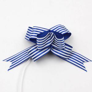 Best Printed Pattern Pull 30mm Satin Ribbon Blue Red And White Striped Christmas Bows wholesale