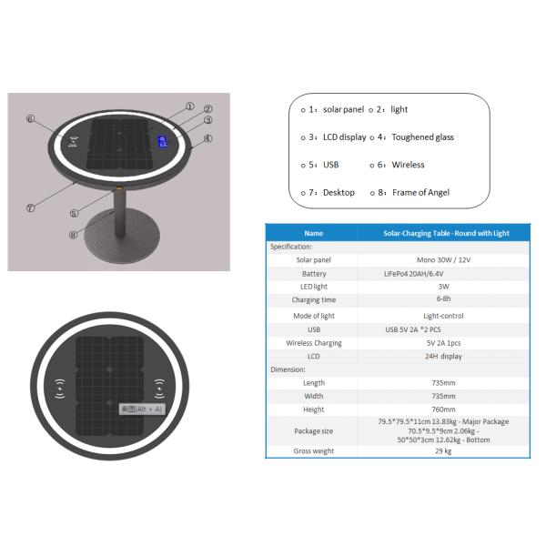 Bluetooth Speaker 20Ah 30W LiFePO4 Solar Charging Coffee Table