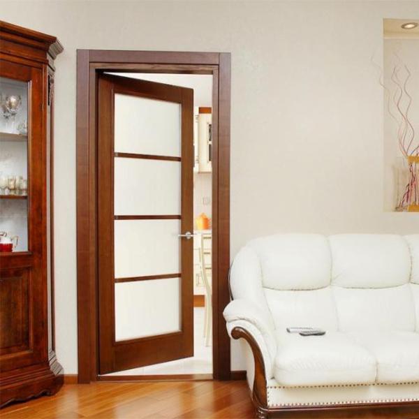 Unfinished Solid Wood Doors Single / Double Glazed Glass For Interior Room