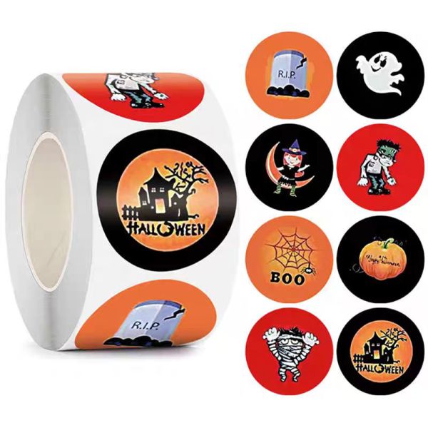 1Inch Removable Cute Holiday Round PVC Label Sticker Decals Roll