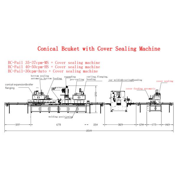Automatic 20L Pail Bucket Making Machine With Cover Sealing Machine Conical Tin Cans Top Sealed Station Machine