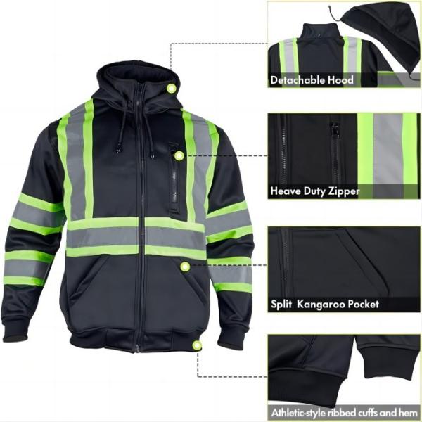 ANSI/ISEA 107-2015 Compliant 100% Polyester Fleece Lining Safety Reflective Jacket with Winter Warm Hoodie