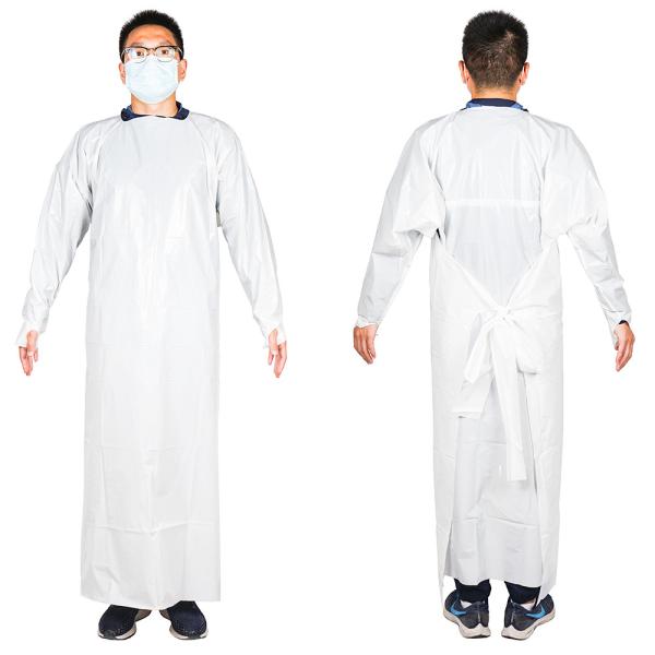 Cheap PE Disposable Fluid-Resistance Thumbs Loop White Isolation Gown for sale