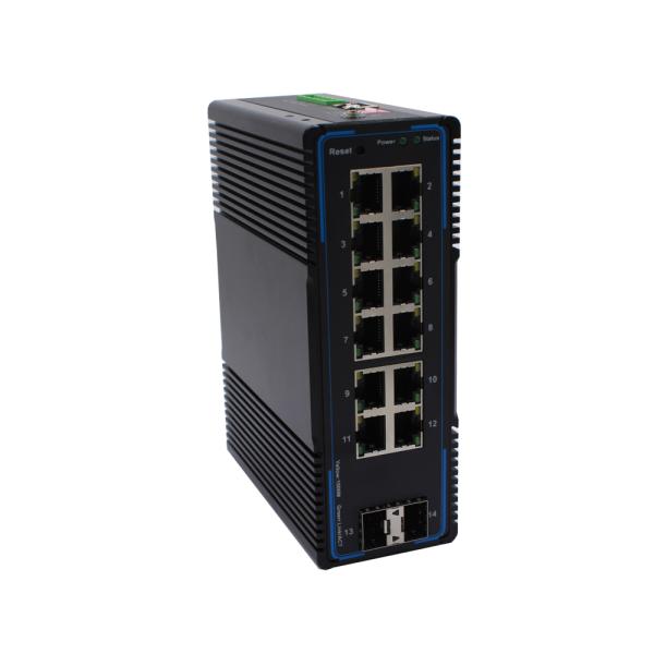 NF6212GM-SFP 12 RJ45 Ports Managed Industrial Ethernet Switch with 2 SFP Fiber Ports and Wide Voltage Dual Power Input