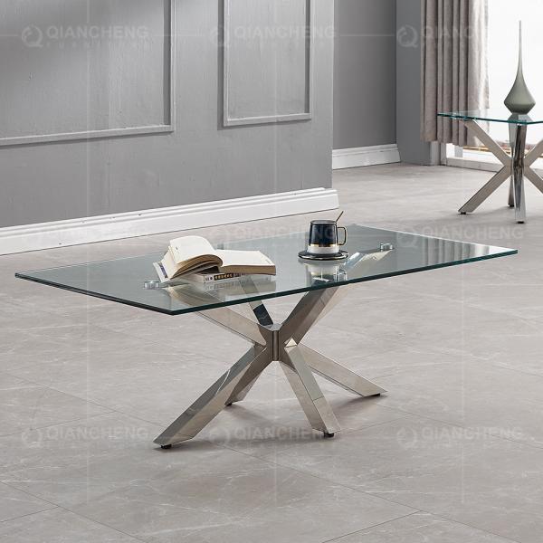 Cheap Clear Glass Top 0.11cbm SS Coffee Table For Living Room With Brushed Chrome Base for sale
