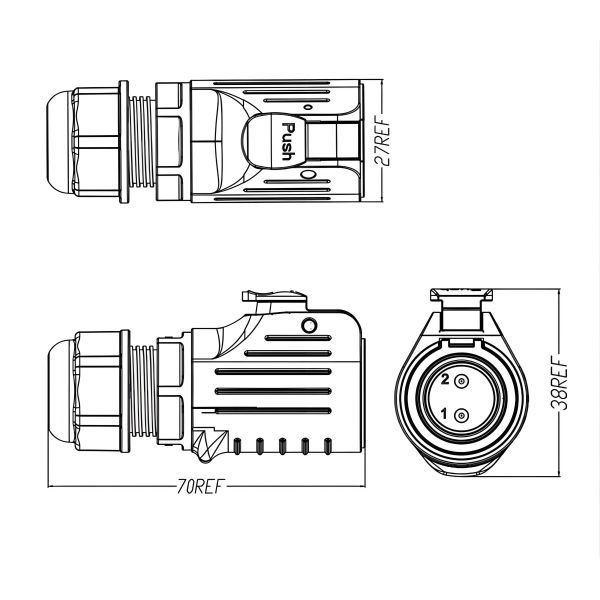 LP20 4-Core Locking Wire 20A Power IP67 Waterproof Connector Panel Mount (Metal + Plastic Housing)