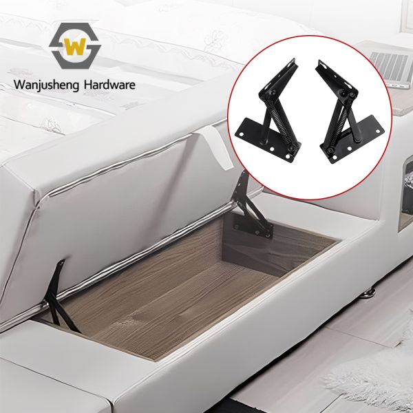 Hardware Accessories for Black Sofa with Split Spring Hinges Multi-functional Storage Bed Box and Flip-top Storage Box
