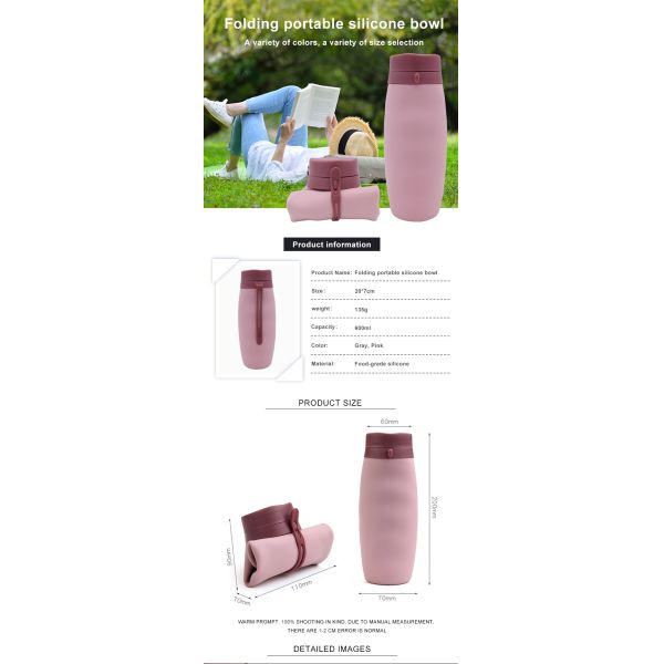 Lightweight 600Ml OEM Pink Collapsible Silicone Water Bottle