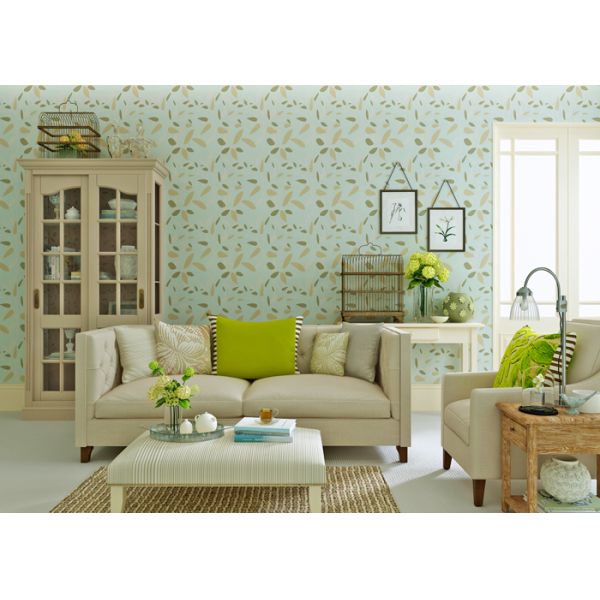 Green Leaf Pattern Modern Removable Wallpaper Moisture Proof