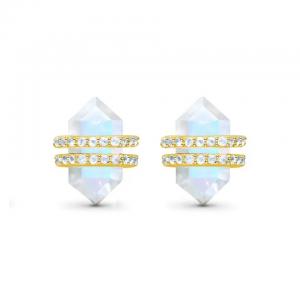 Best 925 Sterling Silver Natural Stone Jewelry Hexagon Cut Blue Rainbow Moonstone Stud Earrings wholesale
