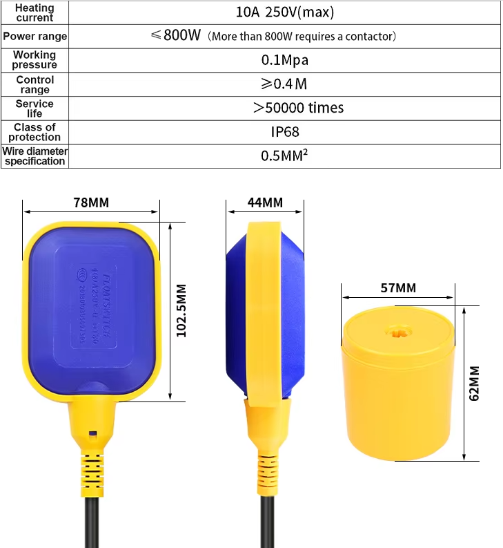 Float level switch, automatic float switch, water tank float switch, water pump float switch