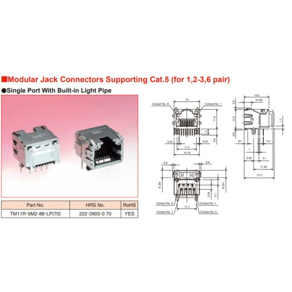 Subminiature LAN Modular Jack Connectors TM11R-5M2-88 TM11R-5M2 Series