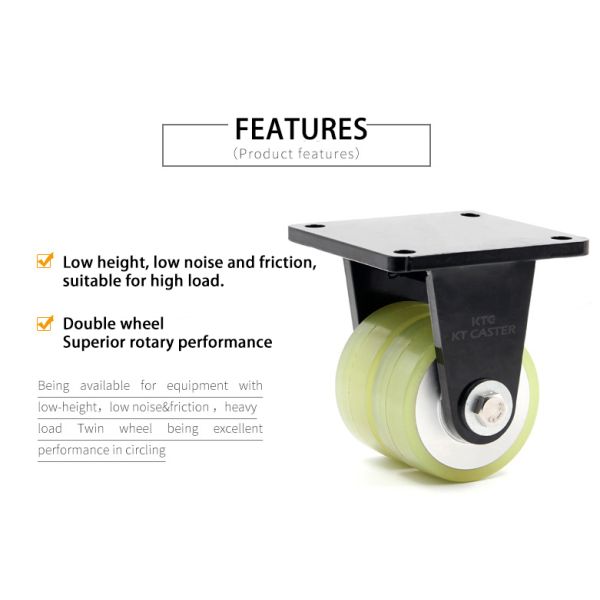 Fixed 1900KG Dual Wheel Swivel Casters 4 Inch Polyurethane Wheels