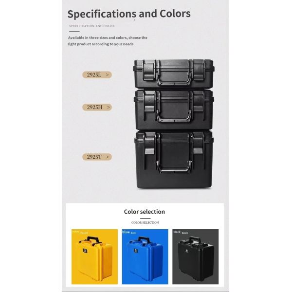 EA-2925T OEM Hard Plastic Protective Case with 304 Stainless Steel Hinges Ergonomic Handle and Secure Latch for Camera