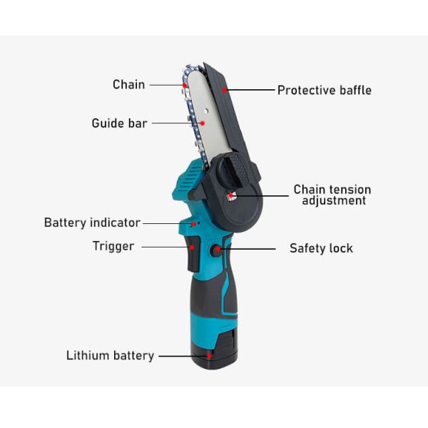 Electric 4 Inch One-Hand Woodworking Lithium Battery Pruning Chainsaw Cordless Power Tool