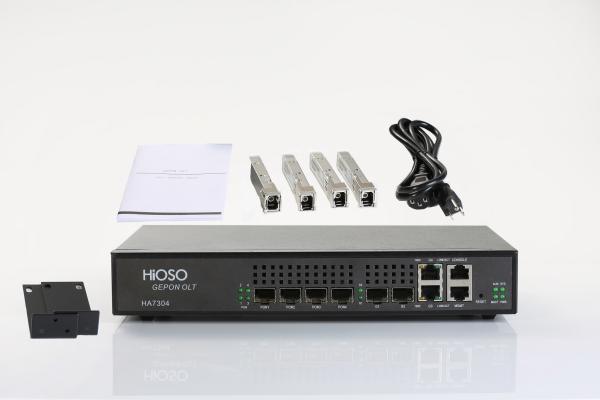 Cheap HiOSO HA7304 4 PON OLT AC100-240V Metal Case Pizza Box EPON OLT Compatible With HW ZTE ONUS for sale