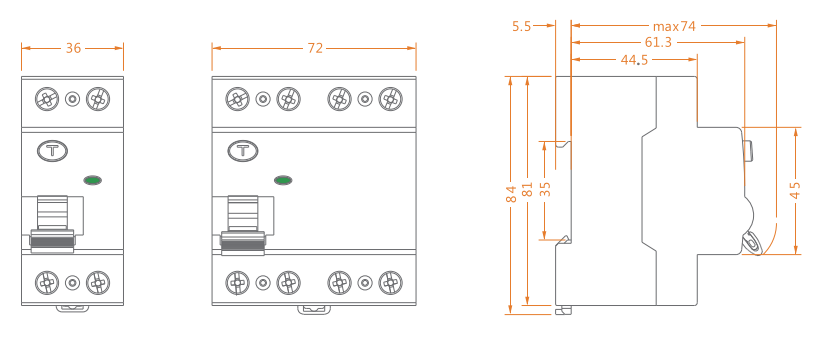 16-100A Electromagnetic Circuit Breaker RCBO 6kA 230V 400V