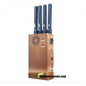 Best DC12V 4 Antennas Golden 2w Cellular Jammer Blocker GPS Wifi 4G 3G GSM Signal Jammer Blocker With Fan/DIP/Leather Case wholesale