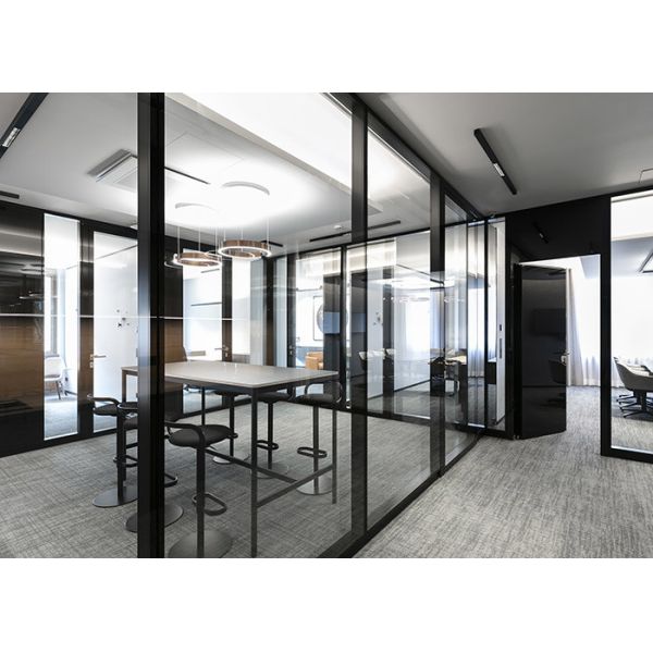 Aluminium Frame Glass Partition Wall System soundproof With Electrical Lock