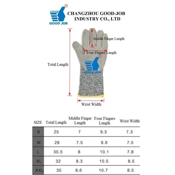Long Cuff HPPE Polyethylene Cow Split Leather Level 5 Anti Cut Gloves Saw Proof