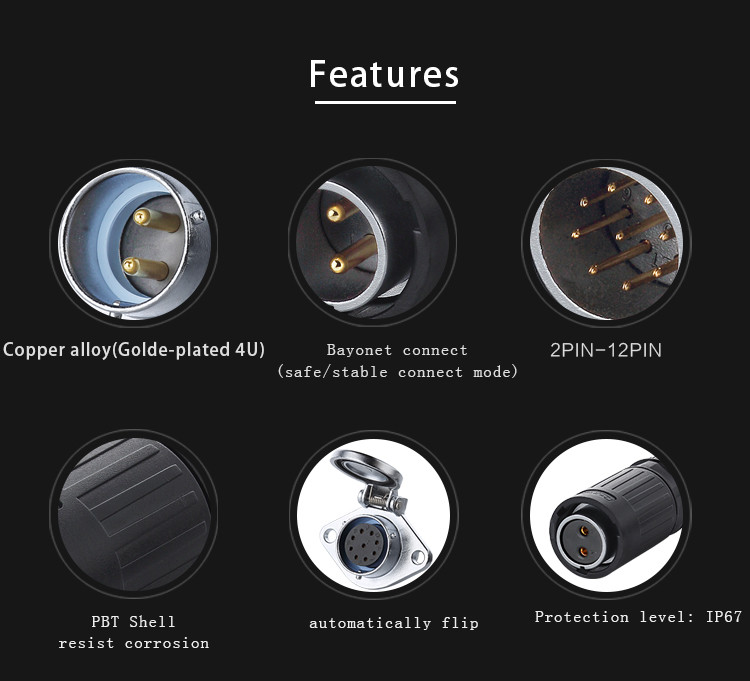 New Product Outdoor Waterproof and Dustproof Platic Male and Metal Female 5 pin Power Connector