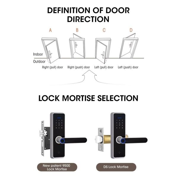 35mm - 60mm Fingerprint Scanner Door Lock Black Wifi Hotel Lock TTlock