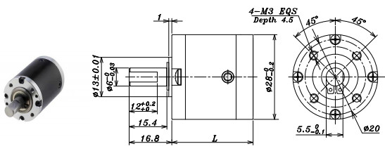 Regular High Precision Planetary Gearbox 28mm Diameter CCW Directions