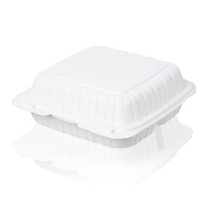 China 8 X 8 X 2.8 White 3 Compartment Disposable Food Containers Microwavable MFPP Hinged Lid Container on sale