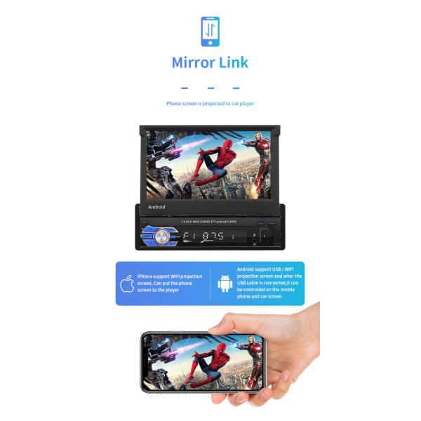 GPS Car Mount Tablet Android 1 DIN Auto Retractable Screen Car Player Bluetooth