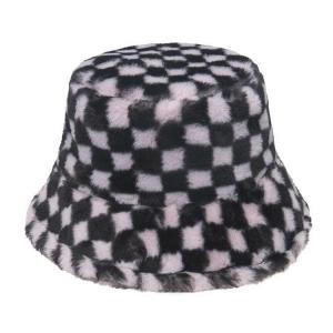 China Winter Warm Hats Women Check Fluffy Bucket Hat Men Faux Rabbit Fur High Quality Bucket Hats on sale